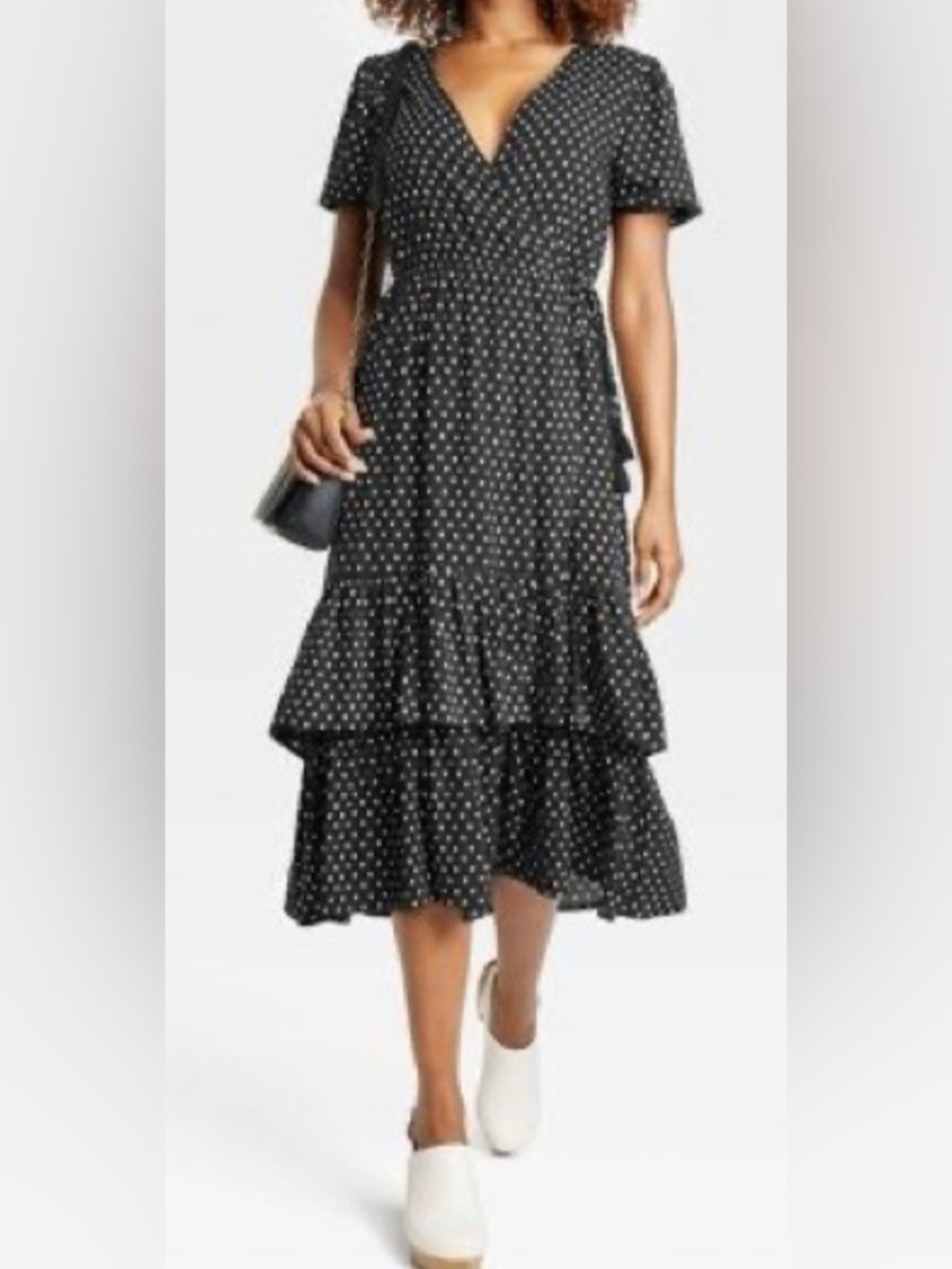 Knox Rose Black Polka Dot Tiered Midi Skirt